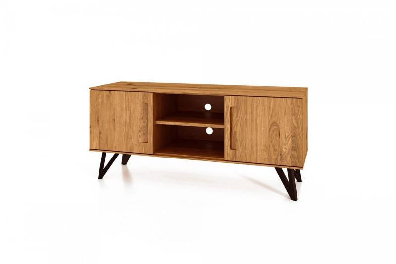 Natur24 Lowboard TV-Board Rolo Wildeiche massiv 136x45x61 Metallbeine 2 Türen 2 Fächer von Natur24