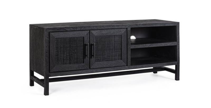 Natur24 Lowboard TV-Board Weston 130x40x55cm Mangoholz Schwarz 2 Türen und 2 Fächer von Natur24