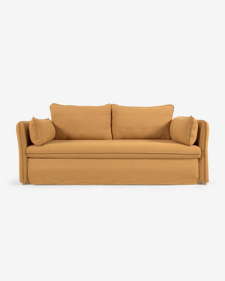 Natur24 Schlafsofa Schlafsofa Tanit senffarben Buchenholz 210cm Couch von Natur24