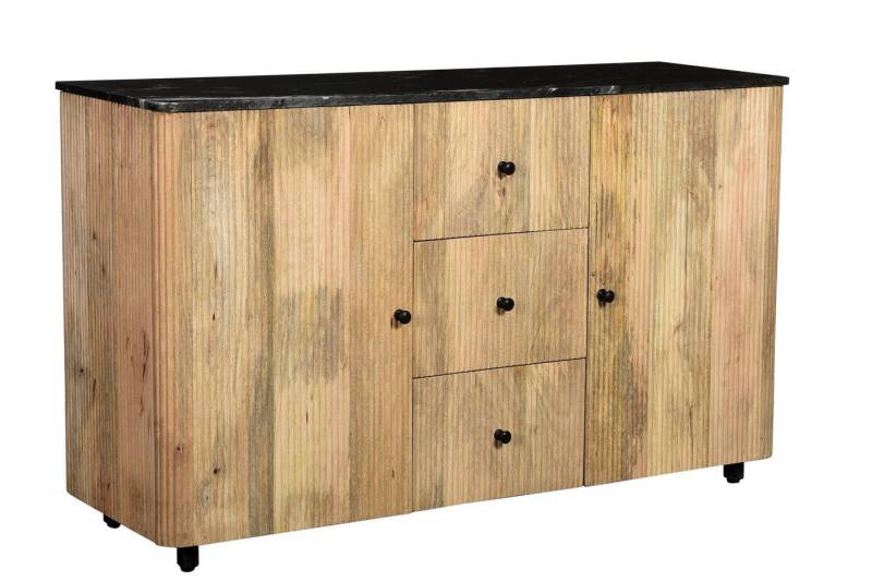 Natur24 Sideboard Brix Pebbles Sideboard 143x80x45 cm Mangoholz Marmor Natur Schwarz von Natur24