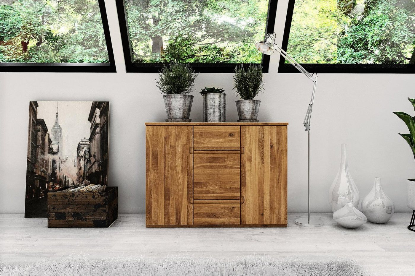 Natur24 Sideboard Kommode Bento Wildeiche 111x45x83cm mit 2 Türen und 3 Schubladen von Natur24