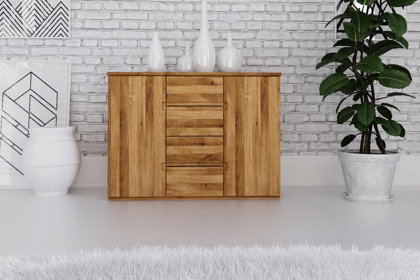 Natur24 Sideboard Kommode Bento Wildeiche 111x45x83cm mit 2 Türen und 4 Schubladen von Natur24