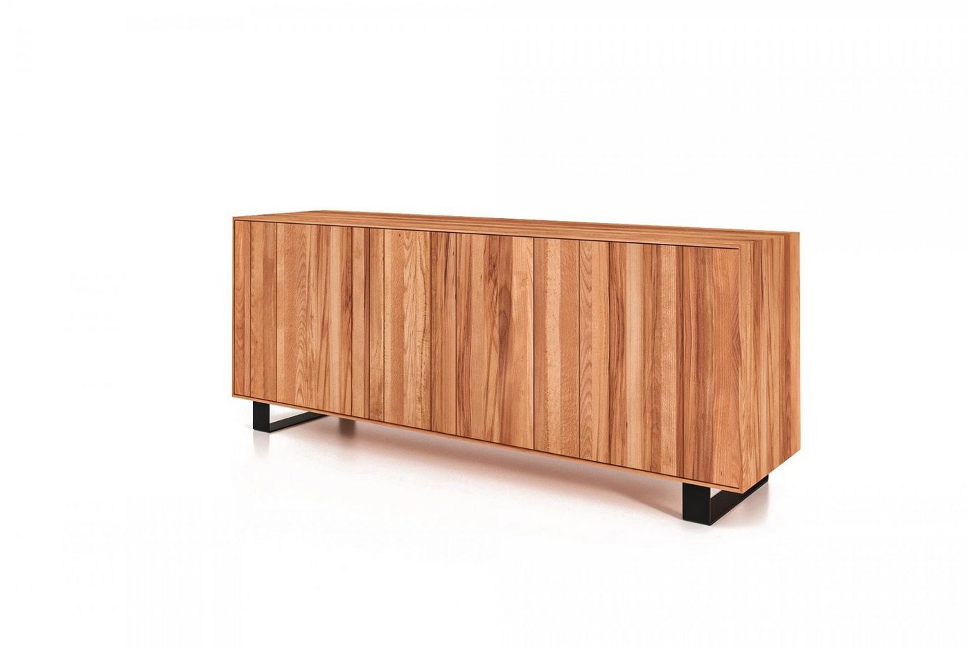 Natur24 Sideboard Kommode Leeds Kernbuche 197x50x78 gestell Schwarz mit 3 Türen von Natur24