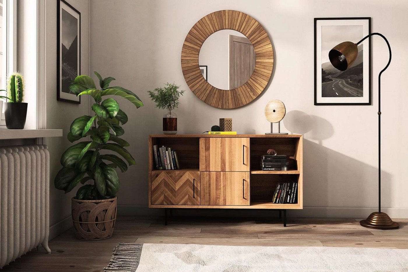 Natur24 Sideboard Kommode Seiba Wildeiche 144x45x80 mit 3 Türen 3 Fächern von Natur24