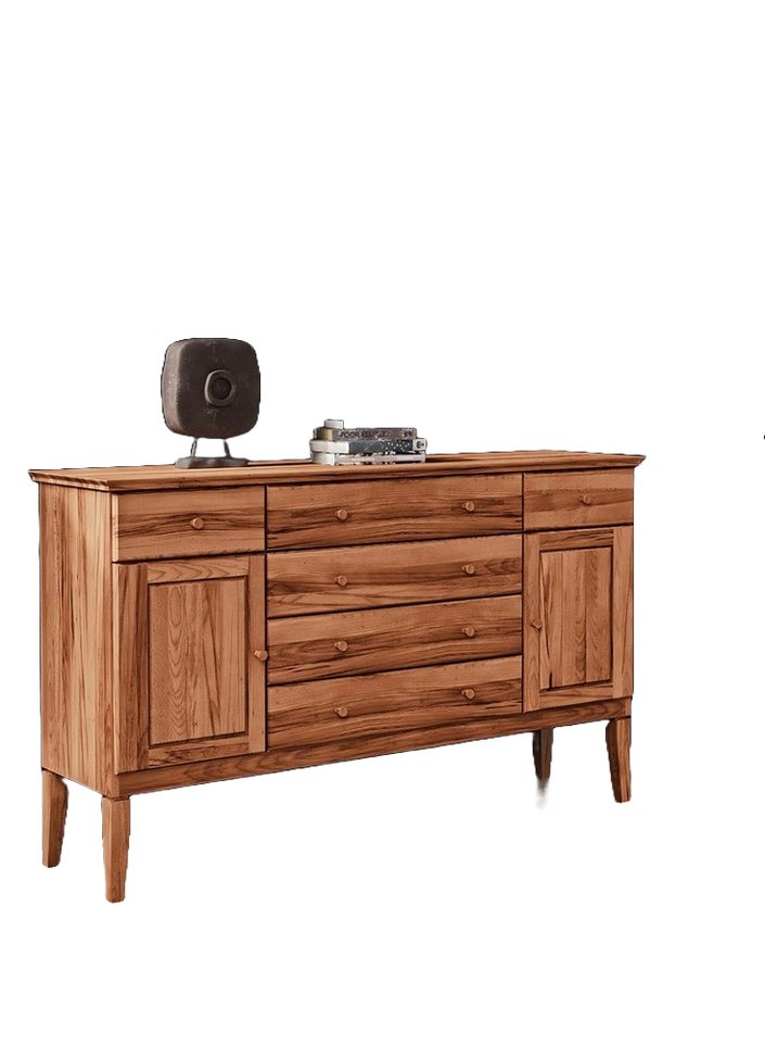 Natur24 Sideboard Kommode Sydo Kernbuche 168x45x100cm 2 Türen 6 Schubladen Holzbeine von Natur24