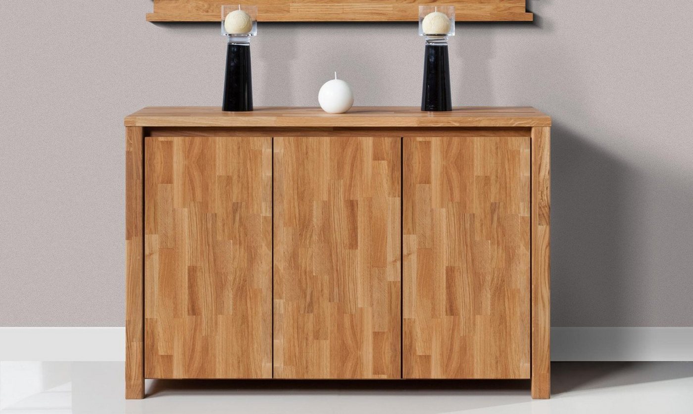 Natur24 Sideboard Kommode Tinci Wildeiche massiv 115x45x77 mit 3 Türen und Holzbeinen von Natur24