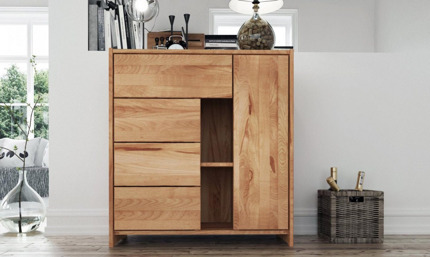 Natur24 Sideboard Kommode Zigo Kernbuche 90x41x97 mit 4 Schubladen 1 Tür 2 Fächern von Natur24