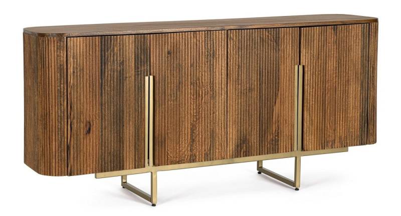 Natur24 Sideboard Sideboard Vilas 160x40x75cm Mango-Holz geriffelt Metallgestell 4-türig von Natur24