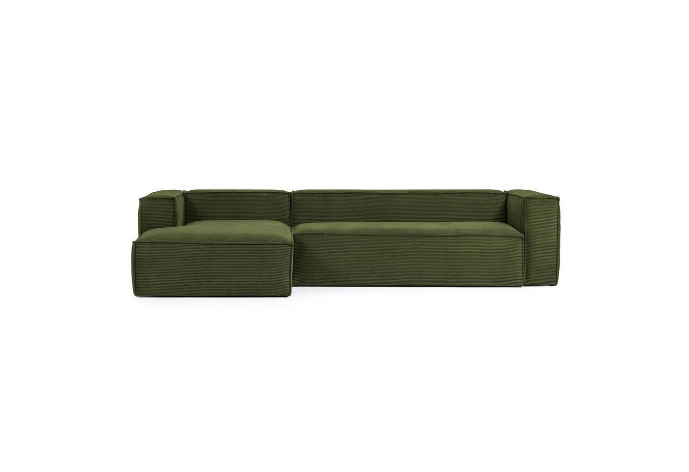 Natur24 Sofa Sofa Blok 3-Sitzer Longchair links dicker Cord grün 330cm Couch von Natur24