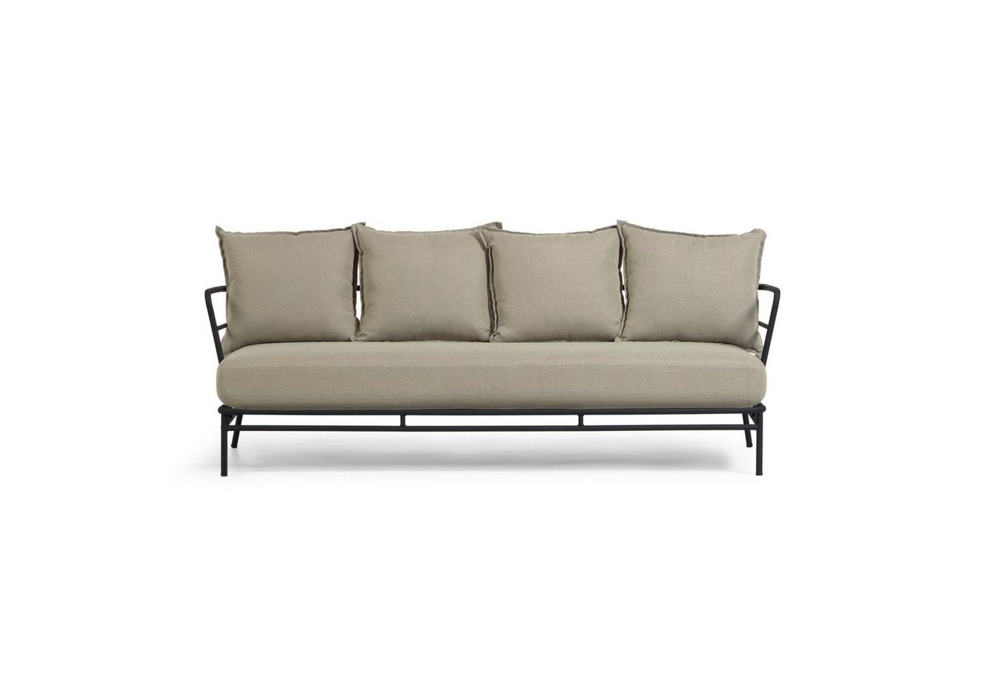 Natur24 Sofa Sofa Mareluz 3-Sitzer schwarzer Stahl 197cm Couch Gartenmöbel von Natur24