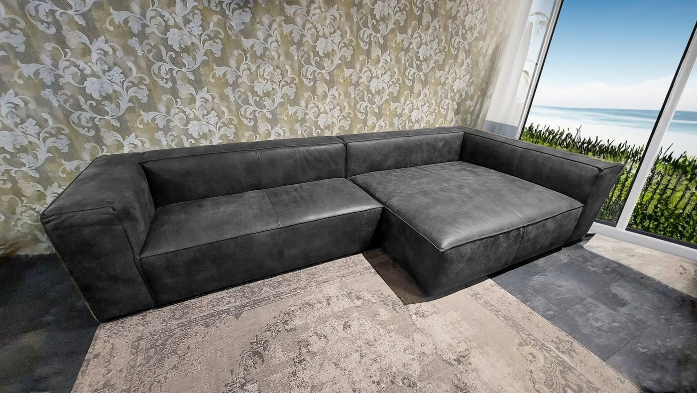 Natur24 Sofa Sofa SummerxXL Ottomane Rechts Leder Schwarz 354x156x71 Block Couch von Natur24