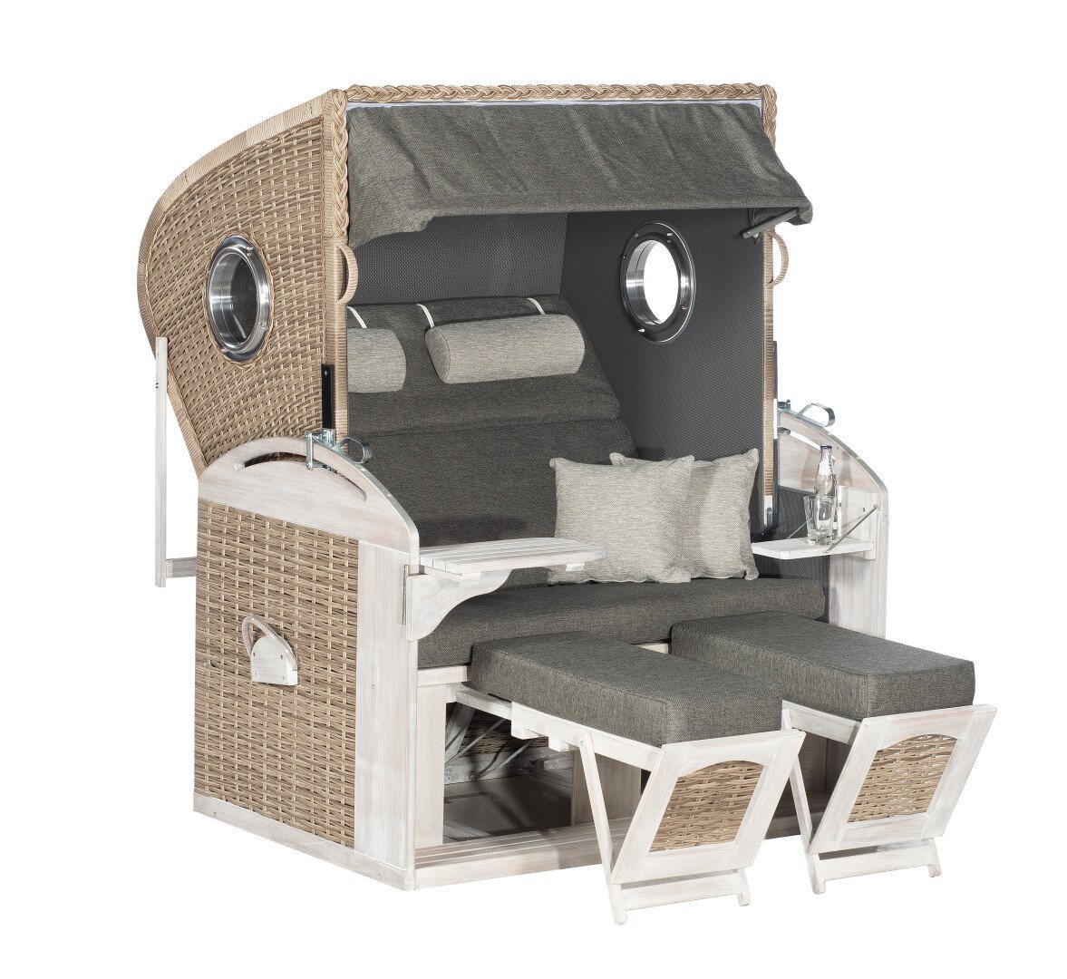 Natur24 Strandkorb Gartenstrandkorb Rustikal 305 Z Pinie Comfort 2-Sitzer Vintage-Oak, BxTxH: 135x95x160 cm, 71196101 von Natur24