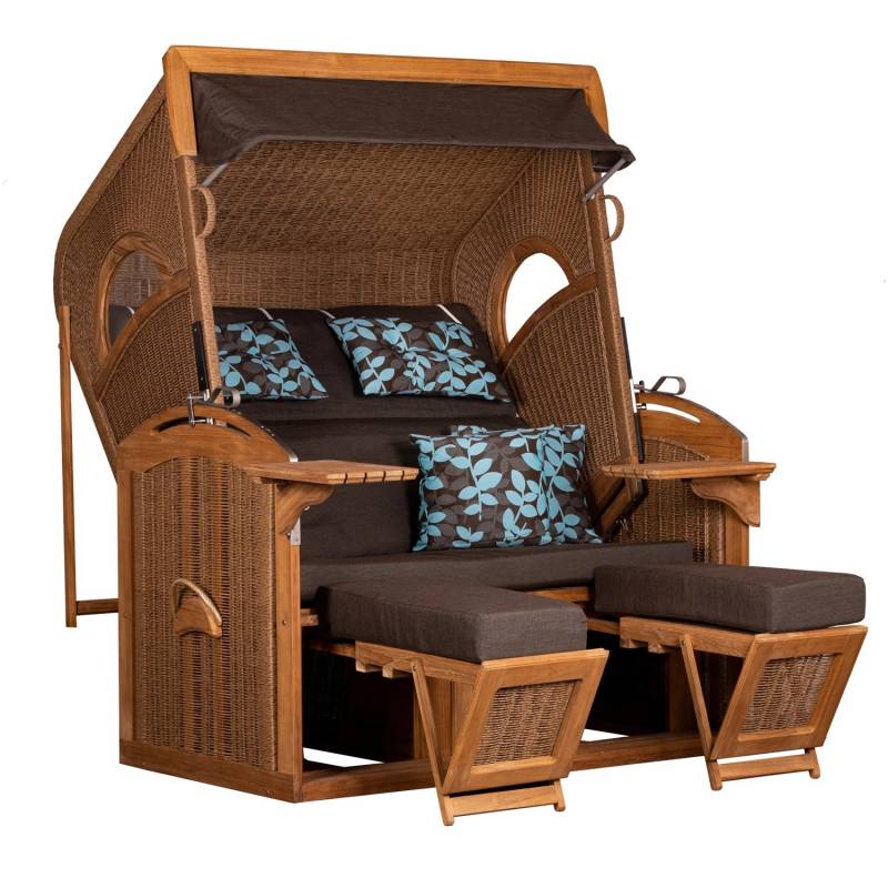 Natur24 Strandkorb PURE Madura XXL 145 x 85 x 180 cm PE Teak Twisted Hyacinth von Natur24