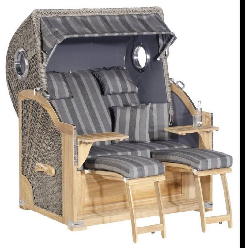 Natur24 Strandkorb Rustikal 500 Plus-Teak Comfort Strandkorb 2-Sitzer Grau, BxTxH: 140x95x160 cm, 71172131 von Natur24