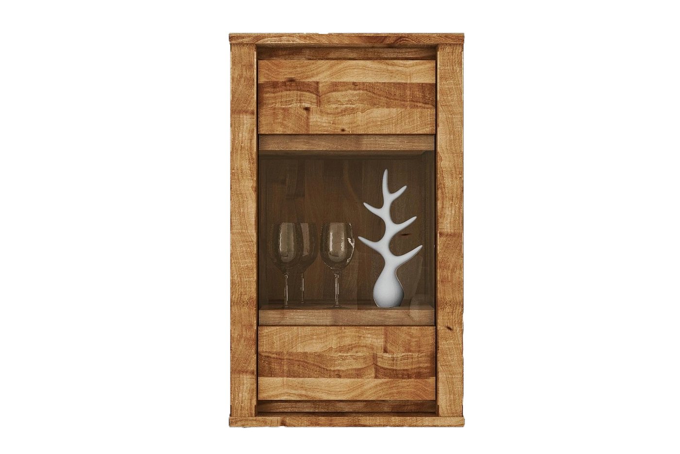 Natur24 Hängeschrank Wandschrank Tinci Wildeiche massiv 45x35x76cm mit 1 Glastür von Natur24