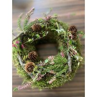 Tischschmuck Tischdeko Herbst Natürlicher Kranz Aus Moos, Zweigen Und Heide Ca. 20 cm von NaturPurKranz
