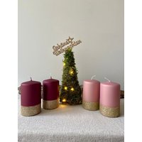 Adventskerzen | Kerzen Adventskranz Kerzen| Advent Rot Rosa Gold Glitzer 4Er Set Weihnachten Deko Winter von NaturThiem