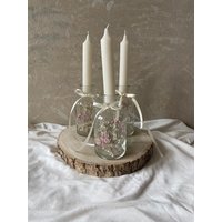 Glasflasche | Trockenblumen Kerze Schleifenband Schleierkraut Weiß Rosa Tischdeko Hochzeitsdeko Kleine Geschenke von NaturThiem
