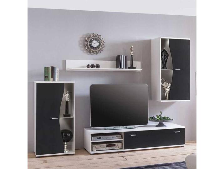 Anbauwand in Schwarz und Weiß modern (vierteilig) von Natura-Classico