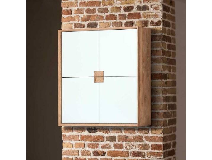 Design Hängeschrank mit 4 Türen Weiß mit Eiche Massivholz von Natura-Classico