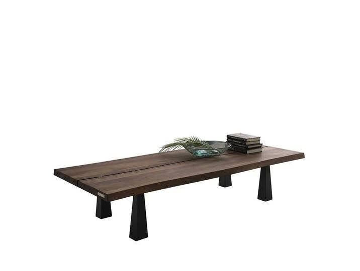 Designercouchtisch aus Nussbaum Massivholz und Eisen 160 cm breit von Natura-Classico