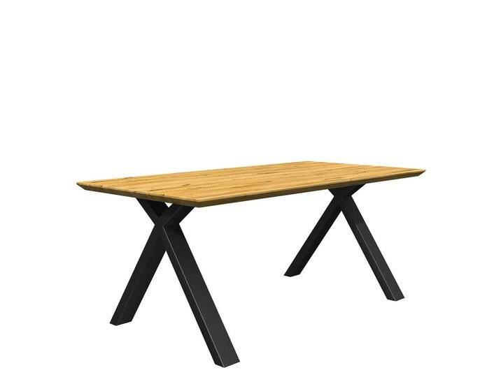 Eiche massiv Esstisch modern in modernem Design X Gestell aus Metall von Natura-Classico