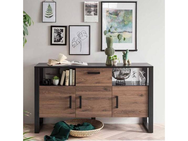Esszimmersideboard in Nussbaum Holzoptik Schwarz von Natura-Classico