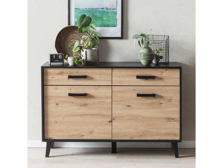 Kleines Sideboard in Wildeichefarben Schwarz von Natura-Classico
