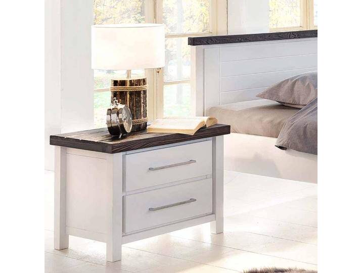 Nachtkonsole in Weiß lasiert Braun Kiefer massiv von Natura-Classico