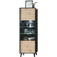 Schrank Vitrine in Wildeiche Holzoptik Schwarz von Natura Classico