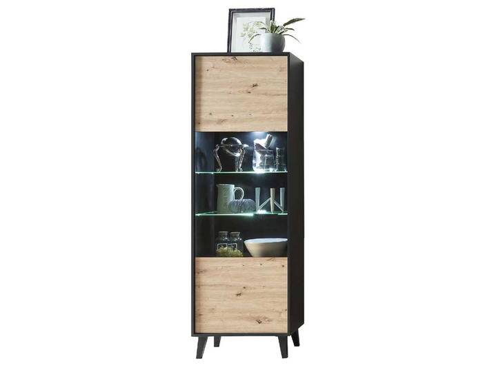 Schrank Vitrine in Wildeiche Holzoptik Schwarz von Natura-Classico
