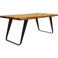 Tisch Baumkante Bügelgestell aus Eiche Massivholz Metall von Natura Classico