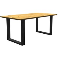 Tisch aus Massivholz und Metall mit Schweizer Kante Bügelgestell von Natura Classico