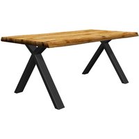 Tisch mit Baumkanten aus Eiche Massivholz und Metall X Gestell von Natura Classico