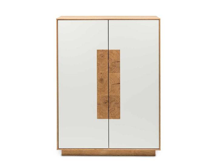 Wohnzimmer Highboard in Weiß mit Eiche Massivholz handgearbeitet von Natura-Classico