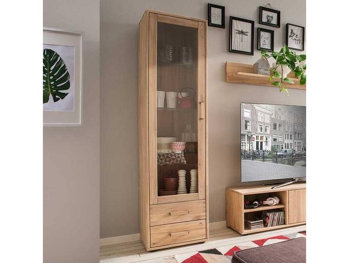 Wohnzimmer Vitrine in Eiche Bianco massiv einer Glastür von Natura-Classico