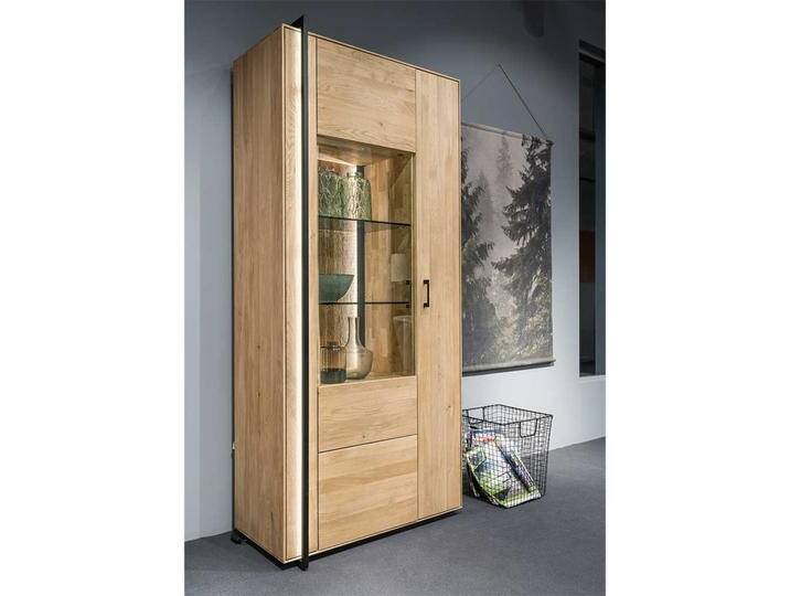 XL Schrank Vitrine in Asteichefarben Massivholz und Glas von Natura-Classico