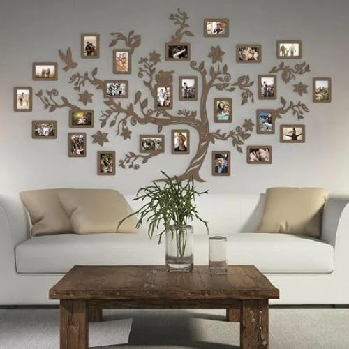 Natura Products Familienstammbaum Wanddekoration aus Holz, mit Blumen und Vögeln, 180x110 cm (Walnuss, 180 cm x 110 cm, Mit 20 Stück 10x15 cm Bilderrahmen) von Natura Products