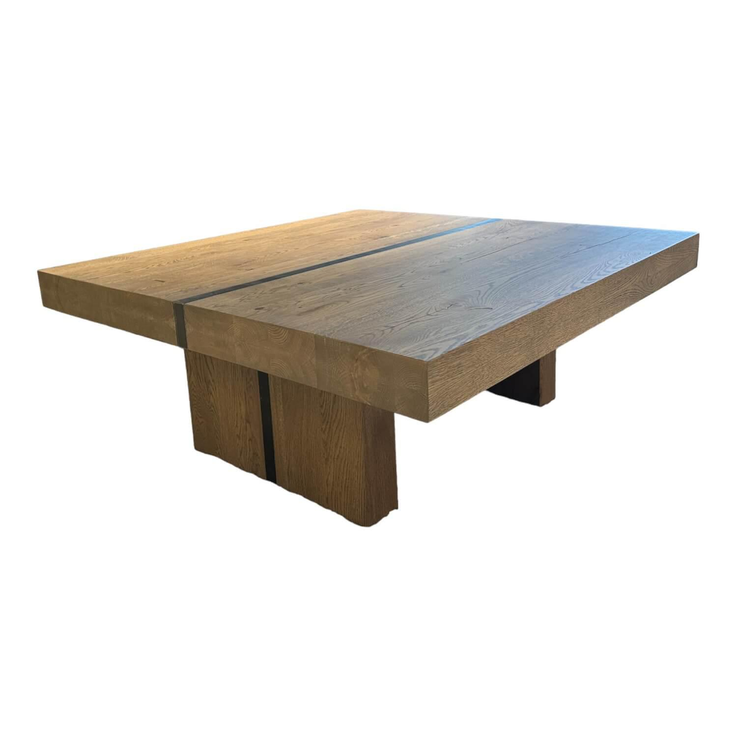 Couchtisch Lakewood Eiche Massiv Natur Geölt Metallstreifen Blaustahl von Natura