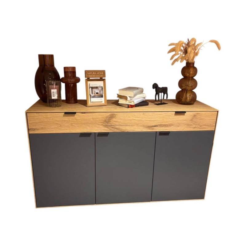 Sideboard Tucson Korpus Wildeiche Front Spalteiche Und Lack Graphitgrau Mit Best... von Natura