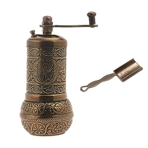 Acar Türkische Pfeffermühle Schwarz Pfeffermühle Nachfüllbar Pfeffermühle Gewürzmühle mit Messlöffel Pfeffermühle mit Kurbel Griff Gewürzmühle (Altmessing) von Natural Bazaar