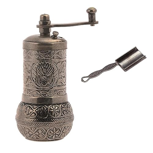 Acar Türkische Pfeffermühle Nachfüllbar Pfeffermühle mit Messlöffel Pfeffermühle mit Kurbel Gewürzmühle (Altsilber) von Natural Bazaar