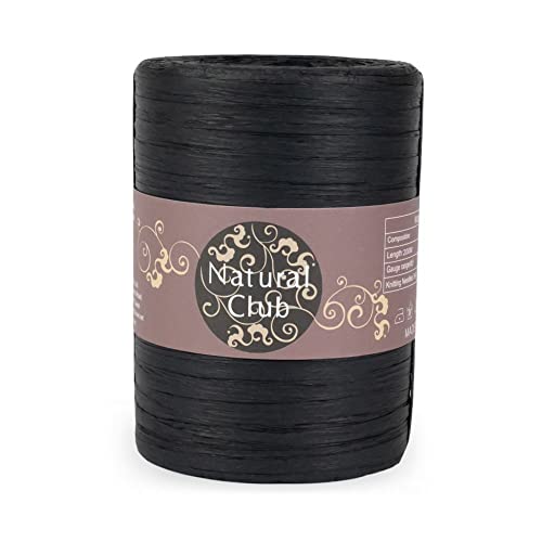 Natural Club Hochwertiges, waschbares Papierbast, weiches, leichtes Bastelpapiergarn zum Häkeln, Stricken(200M) (schwarz) von Natural Club