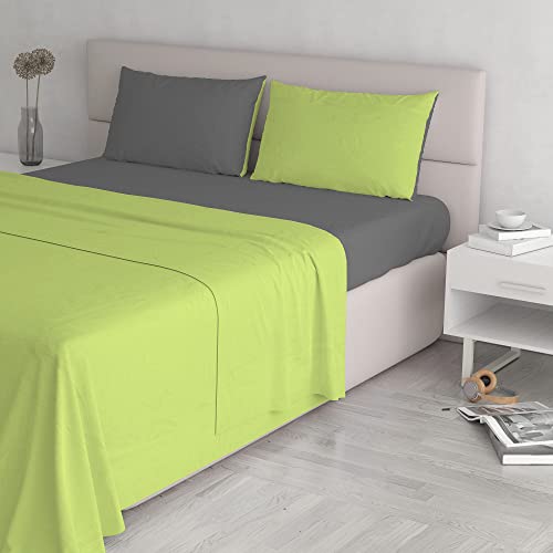 Italian Bed Linen Natural Color Bettwäsche Set, 100% Baumwolle, Säure grün/Rauch, Doppelte von Italian Bed Linen