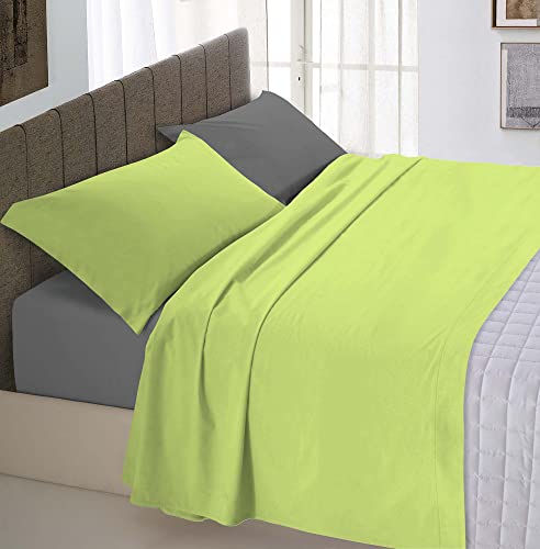 Italian Bed Linen Natural Color Bettwäsche Set, 100% Baumwolle, Säure grün/Rauch, Doppelte von Italian Bed Linen