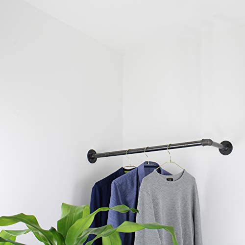 Natural Goods Berlin 1x Eckgarderobe Pipe GARD Corner | Temperguss Kleiderstange Decke Vintage Kleiderständer L-Form Wandmontage Kleiderschrank | Wasserrohre Fitting | DIY (B110 x T30cm, Industrial) von Natural Goods Berlin