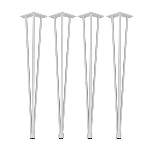 Natural Goods Berlin 4X Hairpin Legs Adjustable | Tischbeine Höhenverstellbar | 12mm Stahl | Esstisch, Schreibtisch, Tischgestell, Tischkufen DIY (71cm - 3 Streben - Esstisc, Weiß) von Natural Goods Berlin