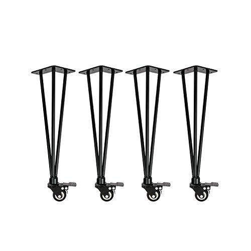 Natural Goods Berlin 4X Hairpin Legs 'n'Roll | bewegliche Haarnadel Tischbeine rollbar | Tischgestell auf Rollen, Tischkufen flexibel DIY (42cm (Bank/Couchtisch), Schwarz) von Natural Goods Berlin