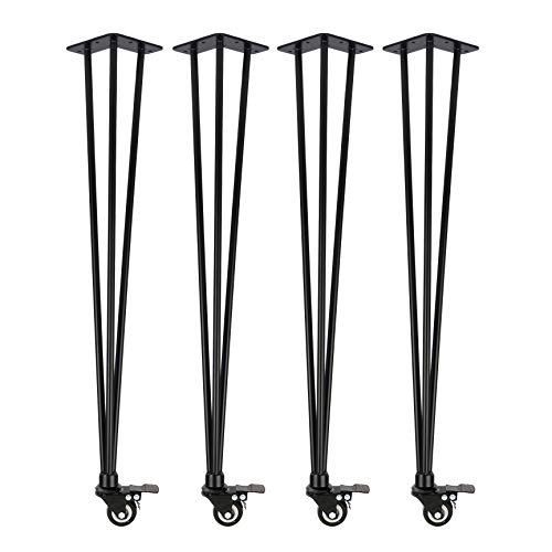 Natural Goods Berlin 4X Hairpin Legs 'n'Roll | bewegliche Haarnadel Tischbeine rollbar | Tischgestell auf Rollen, Tischkufen flexibel DIY (78cm (hoher Schreibtisch), Schwarz) von Natural Goods Berlin