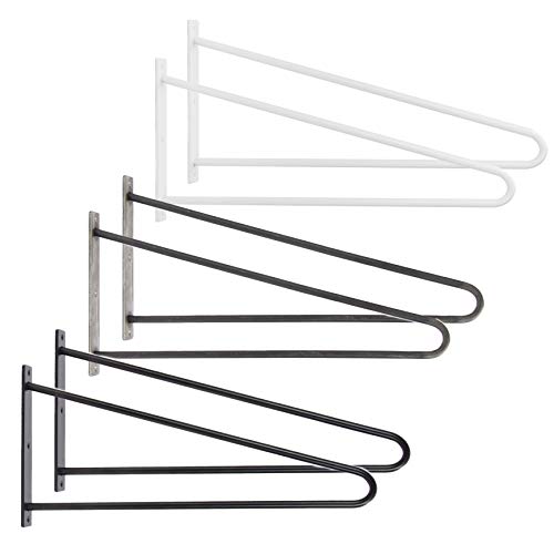 Natural Goods Berlin 2x Tischhalterung HAIRPIN | pulverbeschichtet oder geölt | 12mm Rundstahl | Wandtisch | Wandhalterung für Schreibtisch, Schminktisch Laptoptisch | 50cm Tiefe | DIY (Weiß) von Natural Goods Berlin